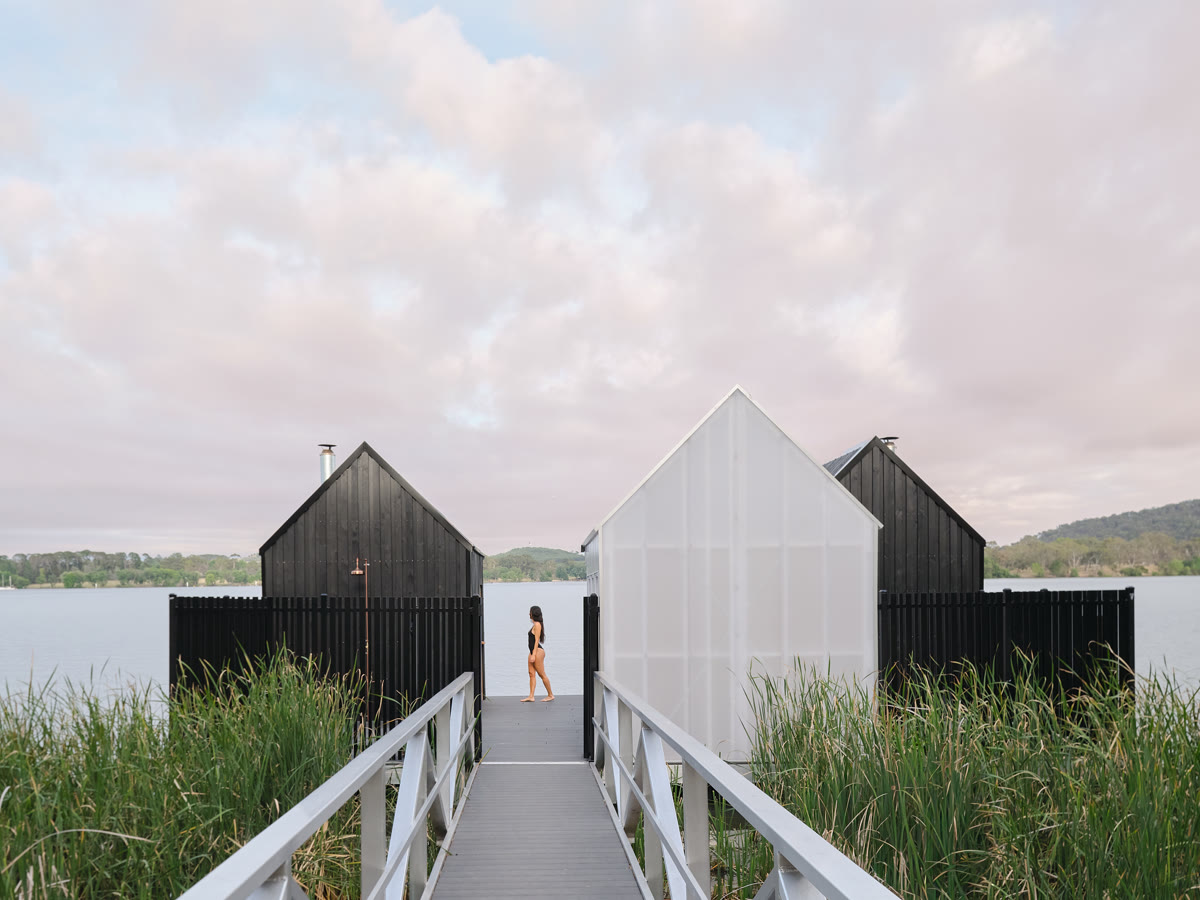 Nordic floating sauna on the water in Canberra